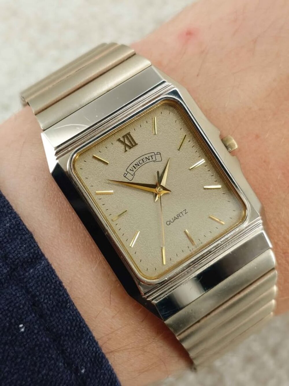 Vincent Men's Dress Watch SSS-1000 Champagne Rectangular Tank  Vintage 26mm JDM